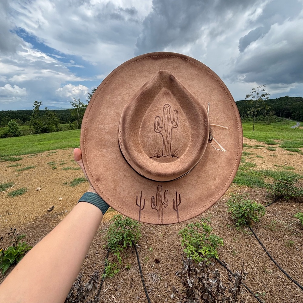 Brown Cactus Hand Burned Hat
